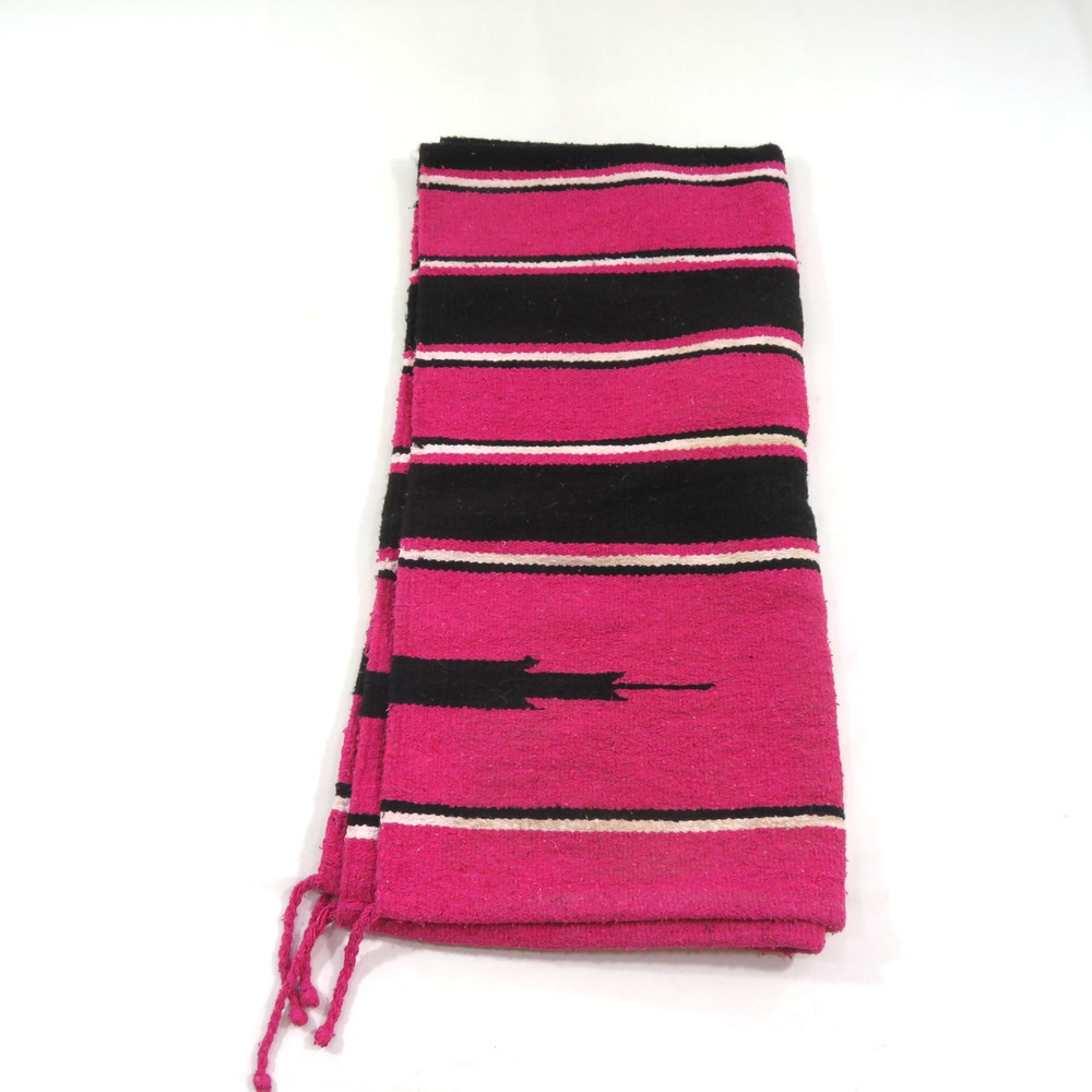 Southwestern Mexican Style Woven Rug Pink Black White 59x29